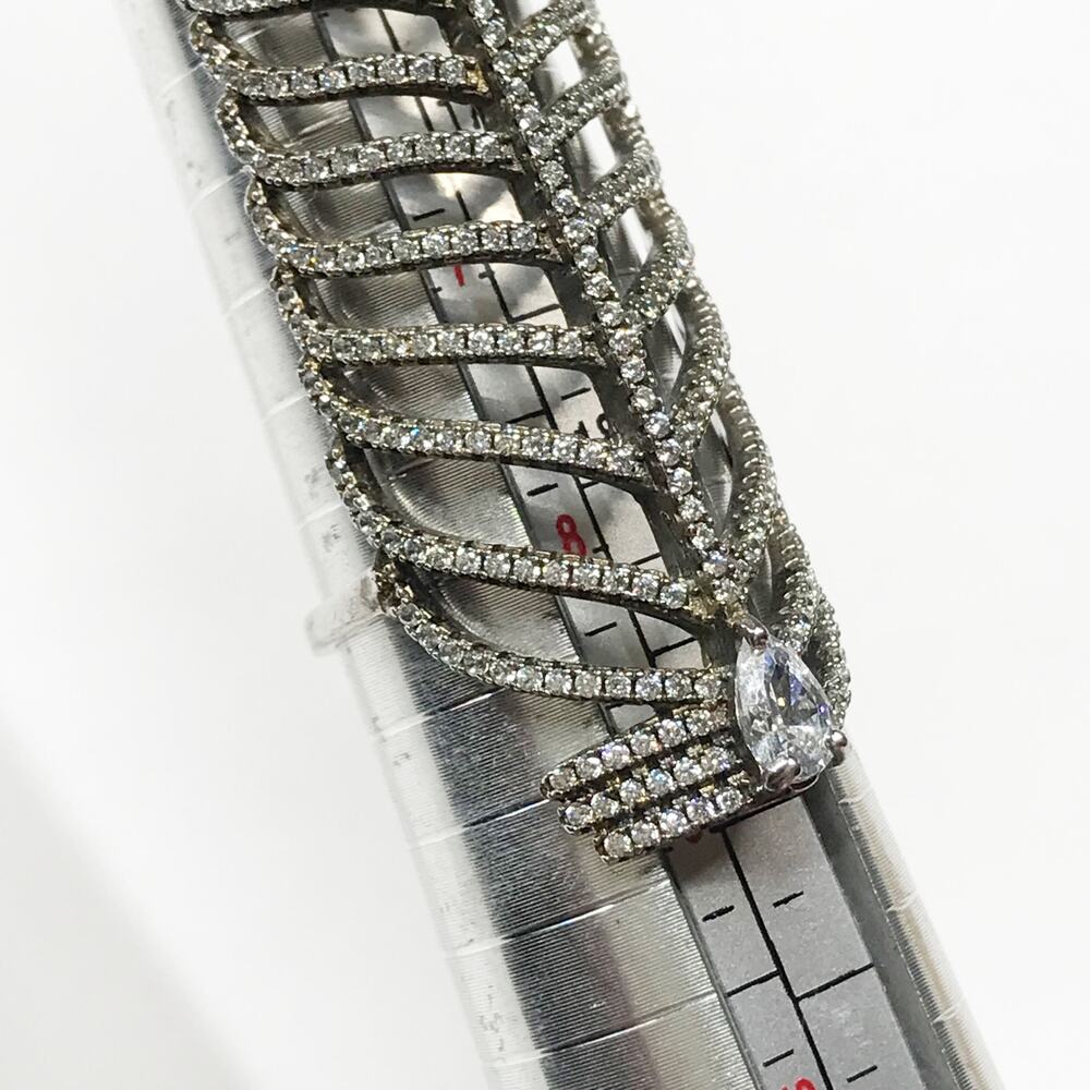 Vintage Pave Crystal Knuckle Full Finger Feather Ring 925 Sterling Silver - Picture 3 of 15